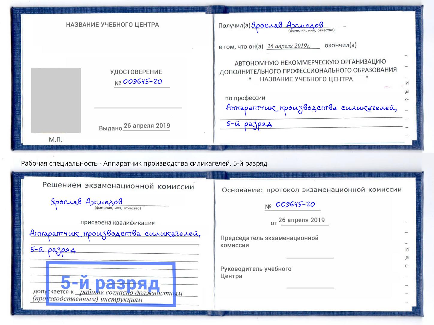 корочка 5-й разряд Аппаратчик производства силикагелей Красноуфимск