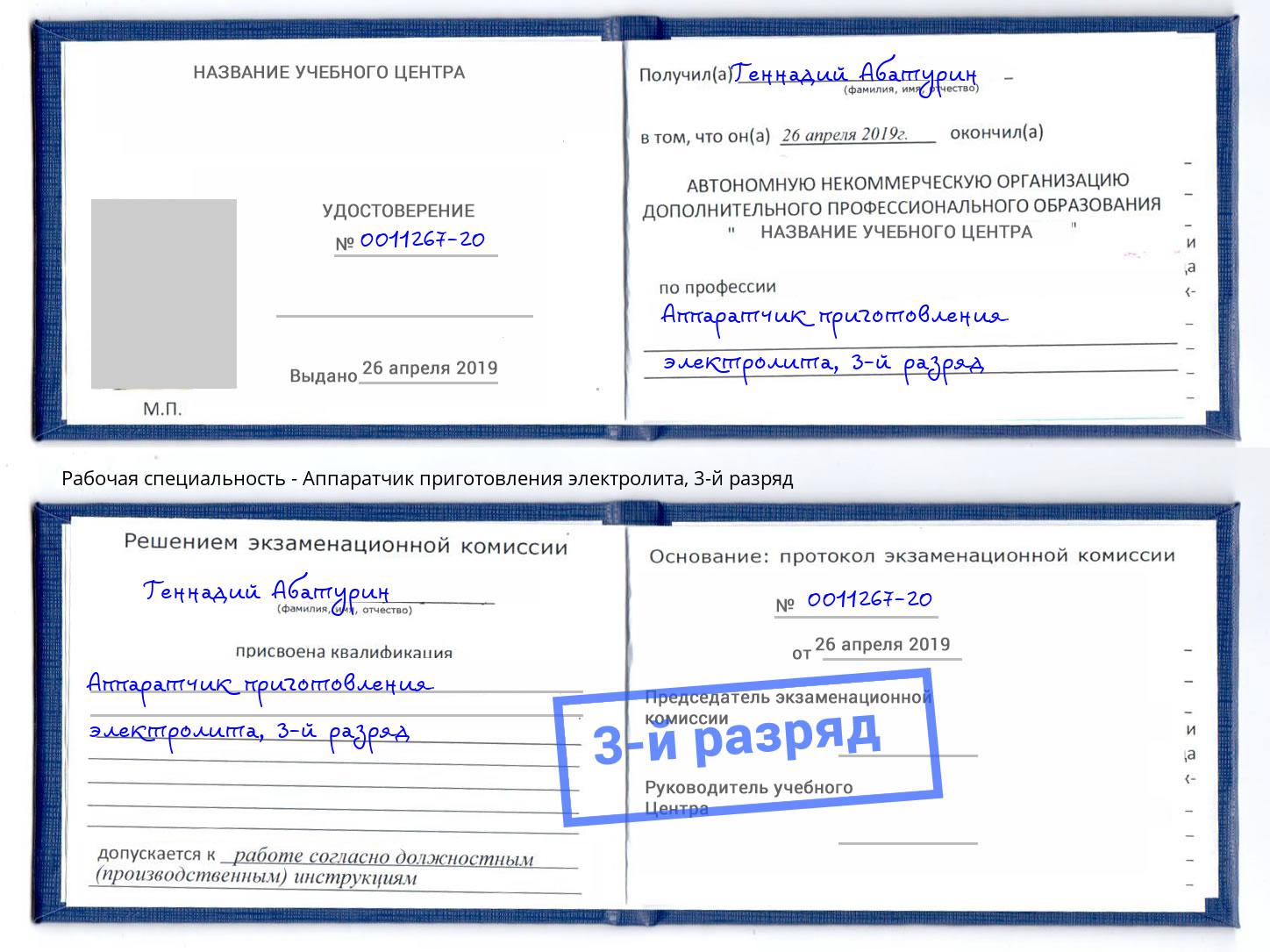 корочка 3-й разряд Аппаратчик приготовления электролита Красноуфимск
