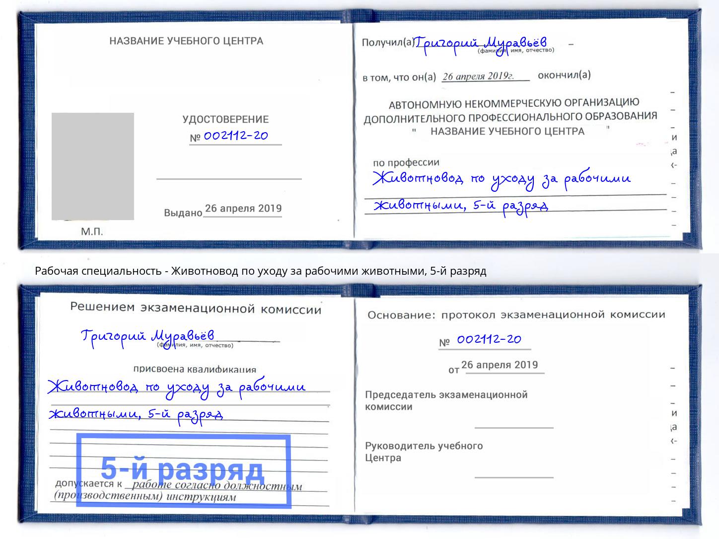 корочка 5-й разряд Животновод по уходу за рабочими животными Красноуфимск
