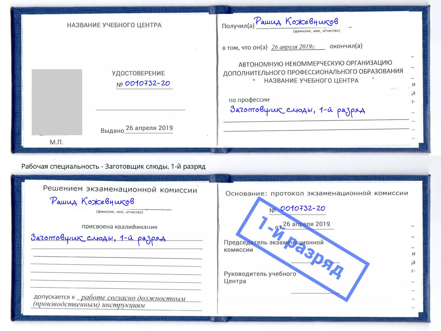 корочка 1-й разряд Заготовщик слюды Красноуфимск