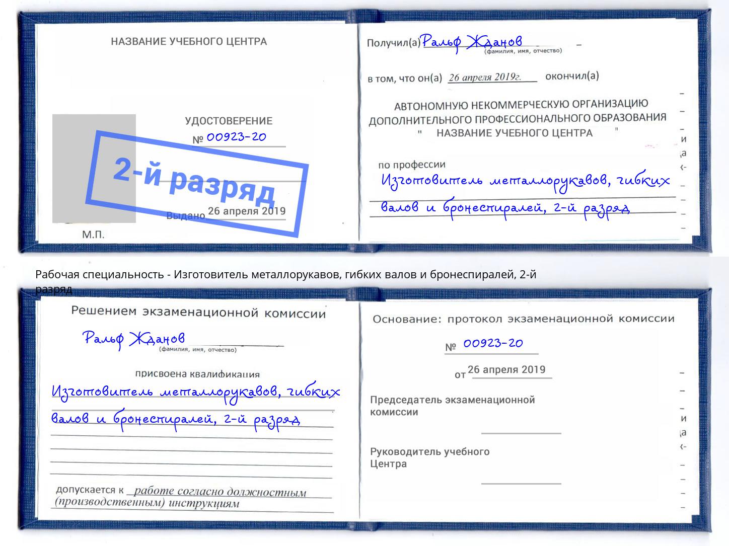 корочка 2-й разряд Изготовитель металлорукавов, гибких валов и бронеспиралей Красноуфимск